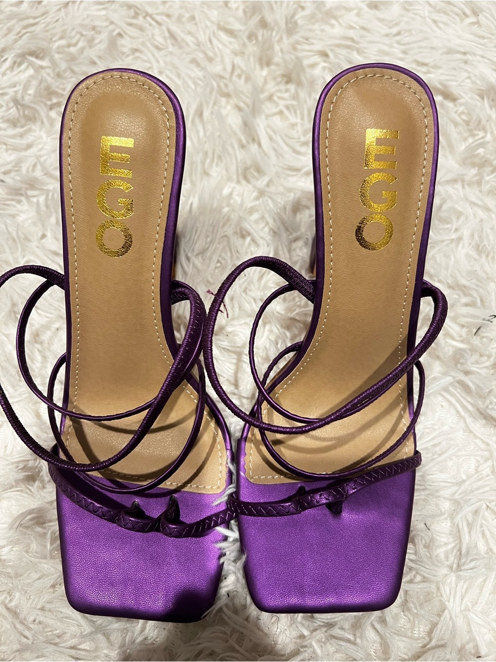 EGO Purple Satin Strappy Square-Toe Heels